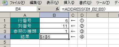 ADDRESS関数の使用例