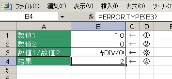 ERROR.TYPE関数の使用例