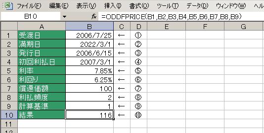 ODDFPRICE関数の使用例
