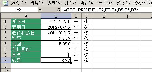 ODDLPRICE関数の使用例