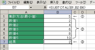 SUBTOTAL関数の使用例4