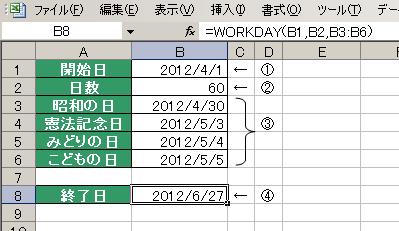 WORKDAY関数の使用例